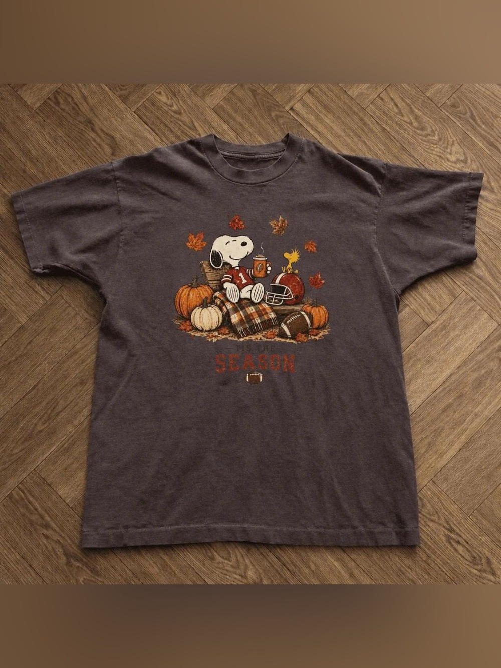 Snoopy Fall Football Graphic Tee - Brown